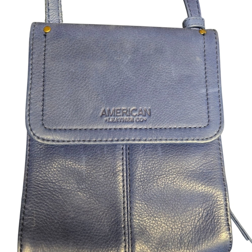 American Leather Co Blue Womens Kansas Crossbody With Card Slots - Picture 2 of 7